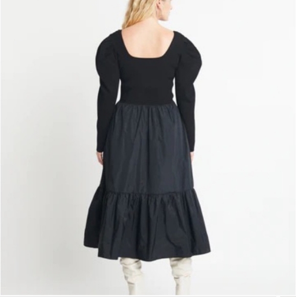 Tanya Taylor Eleanora Black Taffeta Puff Sleeve Midi Dress 3X - Picture 4 of 8